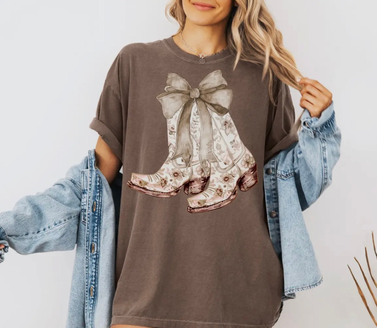 Cowgirl Boots Coquette Bow Comfort Colors Tee